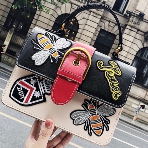 None Handbags - Patch Trendy Purse Clutch with Long Cross Body Strap